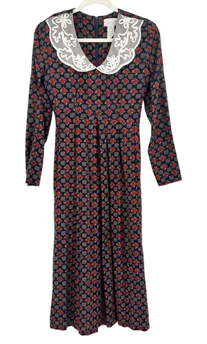 EXPO Womens Vintage 90s Floral Lace Collar Prairie Cottagecore Midi Dress‎ 10 thumbnail 1