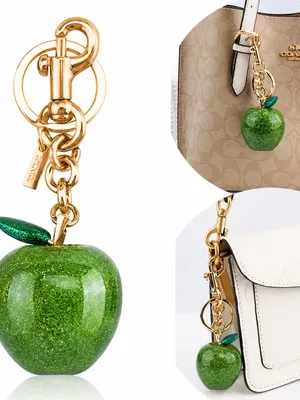 NEW Large Glitter Green Apple Keychain Bag Charm | Gold Hardware thumbnail 3
