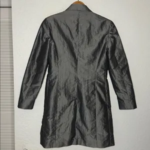Vintage Express Silver Trench Coat Pockets Nylon Shimmer Y2K Glam Fall Small thumbnail 7