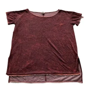 We The Free To M Burgundy Hi Low Distressed Terry Cloth Acid Wash Boho Oversized thumbnail 1