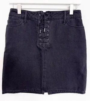 Paige Iris Skirt Size 26 Black‎ Nightingale Denim Lace Up Tie Minimalist Grunge thumbnail 1