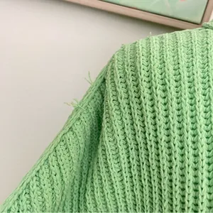 Aerie Beyond Chenille Sweater Fresh Green Ribbed Women's Crewneck Knit Sweater thumbnail 6