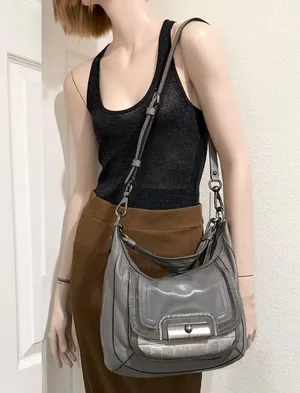 COACH 18287 Kristin Spectator Gray Leather w/ Croc Embossed Trims Handbag thumbnail 7