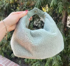 Free People NEW Matcha Green fuzzy Teddy cosmetic makeup bag thumbnail 1