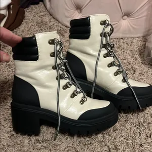 Michael Shannon Black and White Combat Boots with Chunky Sole thumbnail 1