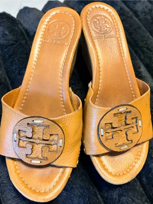 Tory Burch Cognac Leather Logo Slide Mules thumbnail 1