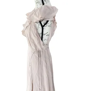 Reformation Peppermint Dress maxi gown Champagne‎ Blush Nude Ruffled Wrap Medium thumbnail 9