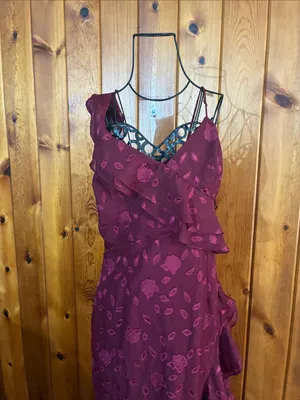 Lulus Forever Be Burgundy Floral Jacquard Ruffled Maxi Dress size large thumbnail 3