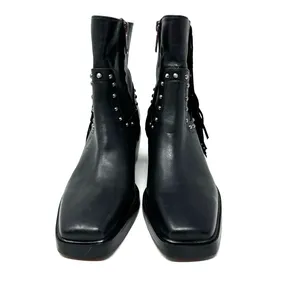 Sam Edelman size 5 black ankle boots‎ booties fringe studded side zip Bernie thumbnail 2