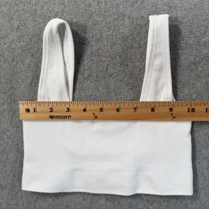 Nux Women's Small White Ribbed Square Low Back Sports Bra Activewear thumbnail 3