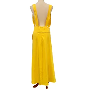 Chicme Butter Yellow Plunge Neck Maxi Dress Beach Cover Up Front Slits, Size L thumbnail 2