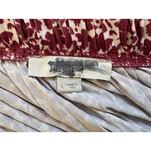 Ann Taylor Loft Maroon & White Floral Pleated Elastic Waist Knee Length Skirt thumbnail 7