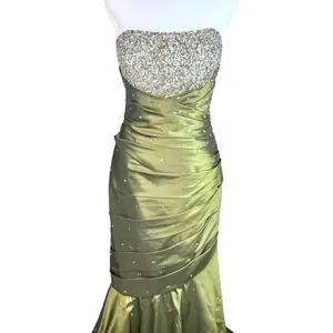 MoriLee Strapless Jewel Pleated Green Mermaid Gown 10 Formal Prom Pageant thumbnail 3