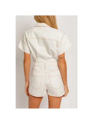 LELIS‎ Collection Off White Denim Romper Utility Belted Women’s Size S thumbnail 2