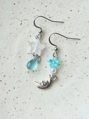 Handmade star & sun fairy whimsy celestial dangle earrings🌛🌟 thumbnail 2