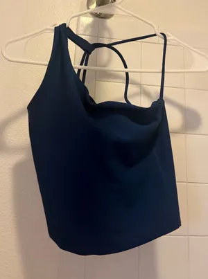 Abercrombie YPB Tank One-Shoulder SculptLux Top Strappy Back Navy Blue L thumbnail 1