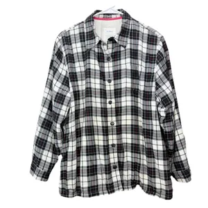 LL Bean Black/White Plaid Sherpa Fleece Lined Flannel Shirt Jacket Shacket LARGE thumbnail 3