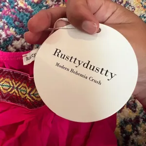 NWT Rusttydustty Hot Pink Geometric Embroidered Tube Top Wide Leg Jumpsuit M‎ thumbnail 11