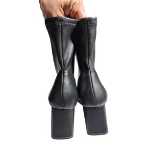 Steve Madden Harli Black Stretch Leather Square Toe Sock Ankle Boots Sz 11 thumbnail 3