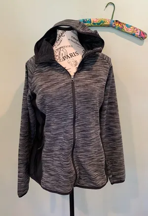 Columbia Women's Large Gray and Black Hooded Zip Up Space Dye Lightweight Jacket thumbnail 1