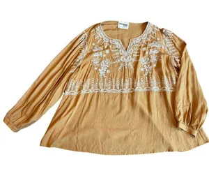 Savanna Jane Yellow Embroidered Peasant Blouse Top Shirt Flowy Size 2X Women's thumbnail 1