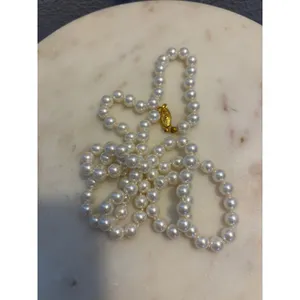Vintage‎ White Faux Pearl Knotted Strand Necklace Gold Tone Filigree Clasp 24 In thumbnail 3