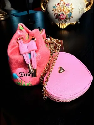 Juicy Couture Cherry Micro Bag Heart Coin Purse Charm Set Pink NWT thumbnail 6