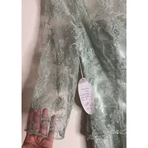 vtg Cassandra Stone Dress Womens 8 Sage Green Lace Gown Formal‎ Evening Beaded thumbnail 7