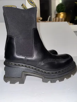 Dr. Martens Black Leather Platform Chelsea Boots with Yellow Pull Tab thumbnail 14