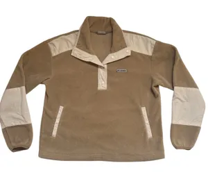 Columbia Women's L Tan‎ Cream Benton Springs Cropped Fleece Pullover 1/4 Button thumbnail 1