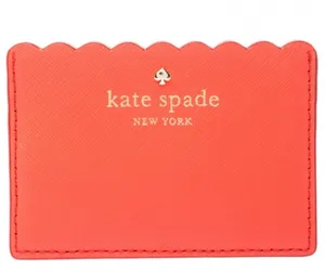Kate Spade Coral and Pink Morris Lane Leather Card Holder with Scalloped Edge thumbnail 1