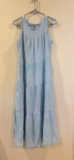 Light Blue Tiered Midi Sleeveless Dress - Size Small thumbnail 1