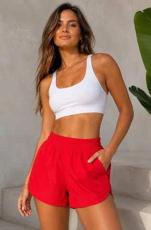 CRZ YOGA Women's Red Athletic Shorts Elastic Waist Zip Pocket Size XXS 00 thumbnail 1