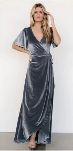 Baltic Born Katelyn Velvet Wrap Maxi Dress Dusty Blue Size XL Wedding Party NWT thumbnail 1