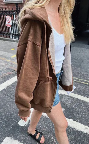 Brandy Melville Brown Christy Zip Up Hoodie thumbnail 1