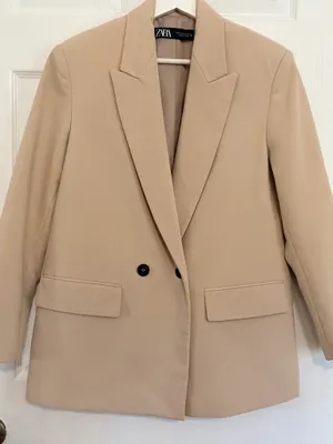 ZARA Beige Double Breasted Blazer XS Tailored Quiet Luxury Minimalist Chic City thumbnail 5