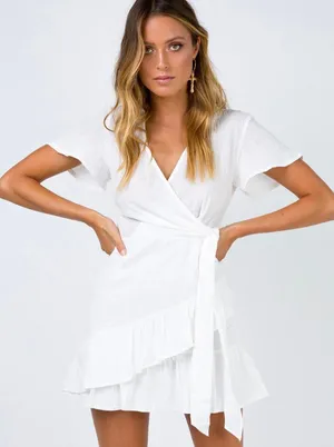 Princess Polly White Wrap Dress thumbnail 2