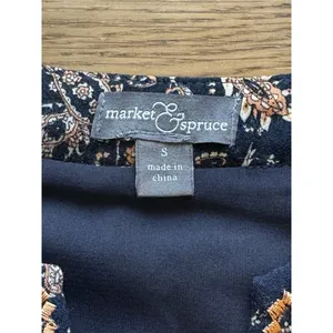 Market &‎ Spruce Women’s S Navy Blue Paisley Embroidered 3/4 Sleeve Lined Tunic thumbnail 3
