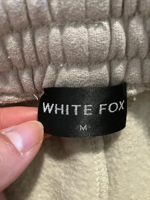 White Fox Vol. 3 Beige Taupe Wide Leg Sweatpants White Logo Size Medium thumbnail 2