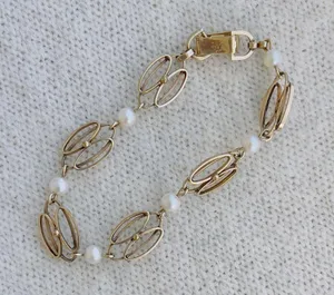 Vintage Van Dell natural pearl with 12k gold filled bracelets thumbnail 2