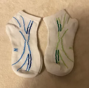 Women's White Ankle Socks with Blue & Green Accent Stripes thumbnail 1