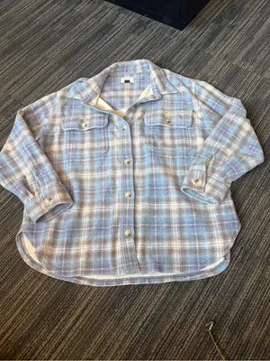 American Eagle XL Oversized Blue Plaid Shacket 28” Long thumbnail 2