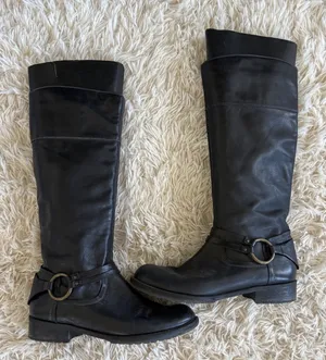 Steve Madden Black Leather Knee High Boots Womens Size 7 Riding Moto StyLe thumbnail 1