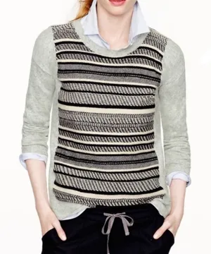 J. Crew Wool Rabbit Hair Blend Textured Striped Pullover Sweater MEDIUM thumbnail 1