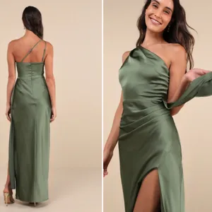 LULU's Sexy Prom Wedding Bridesmaid Elegant Satin One Shoulder Elegant Gown thumbnail 4