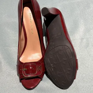 ETIENNE‎ AIGNER Dune Red Patent Vegan Open-Toe Heels Shoes Size 6.5M Buckles B42 thumbnail 10