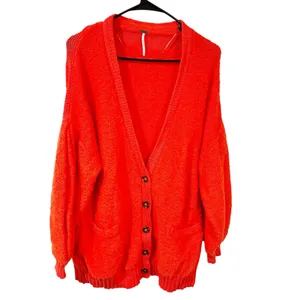 Free People Snow‎ Drop Over Sized Cardigan Orange V Neck Sweater Size Small thumbnail 3