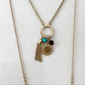 NY Collection Layered Necklace w/ Moon, Coin, Tassel, Turquoise Colored Stone Witchcore thumbnail 2