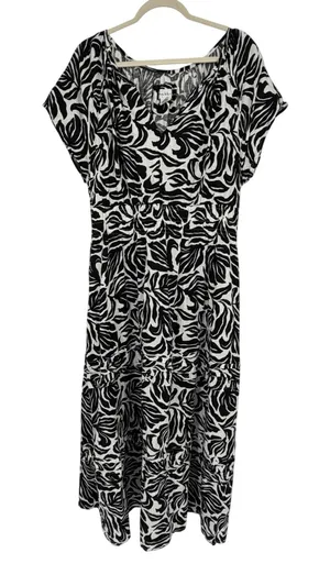 Nicole Miller New York XL Black White Floral Linen Blend Tiered Maxi Dress thumbnail 1