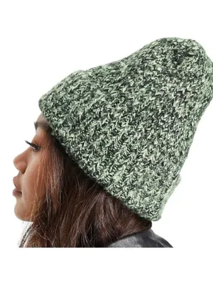 ASOS DESIGN Mixed Knit Ribbed Beanie Black and Green Hat One Size thumbnail 5